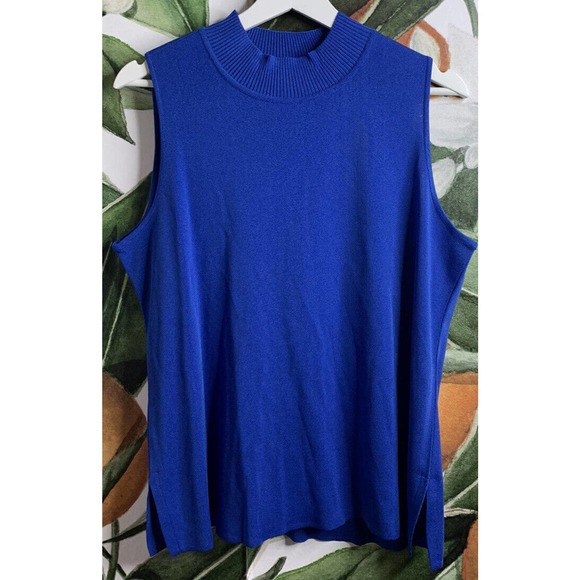 Exclusively Misook Tank XL High Neck Sleeveless Top Blue